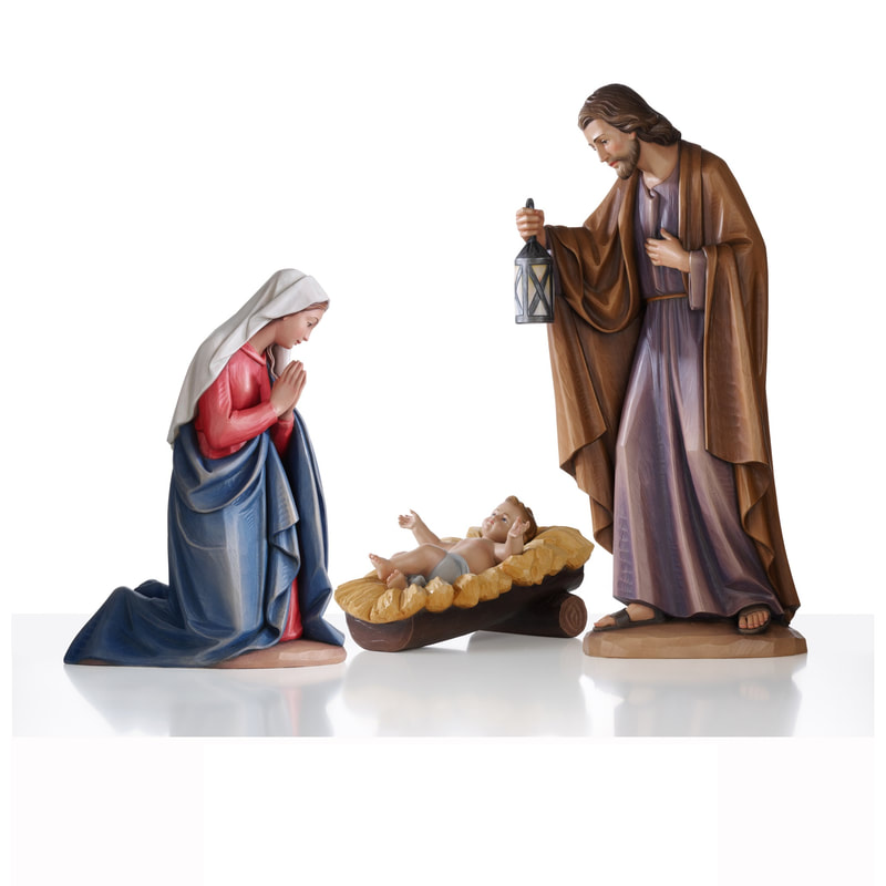 Holy Family Nativity Statue Fiberglass Plaster Wood Carved